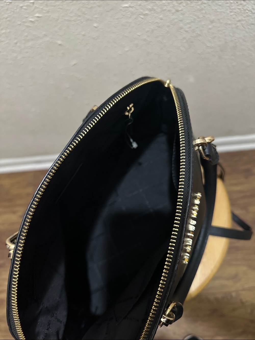 Michael Kors Black Dome Satchel with Gold Accents - Picture 3 of 4